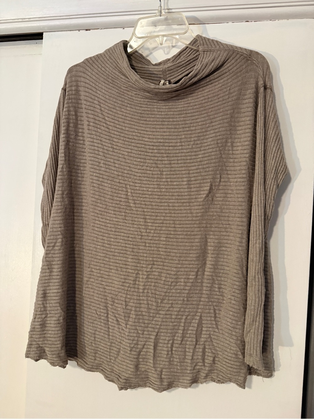 We The Free Ribbed Taupe Cowl Neck Sweater